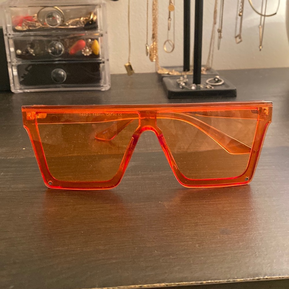 PrettyLittleThing Orange Oversized Shield Sunglasses